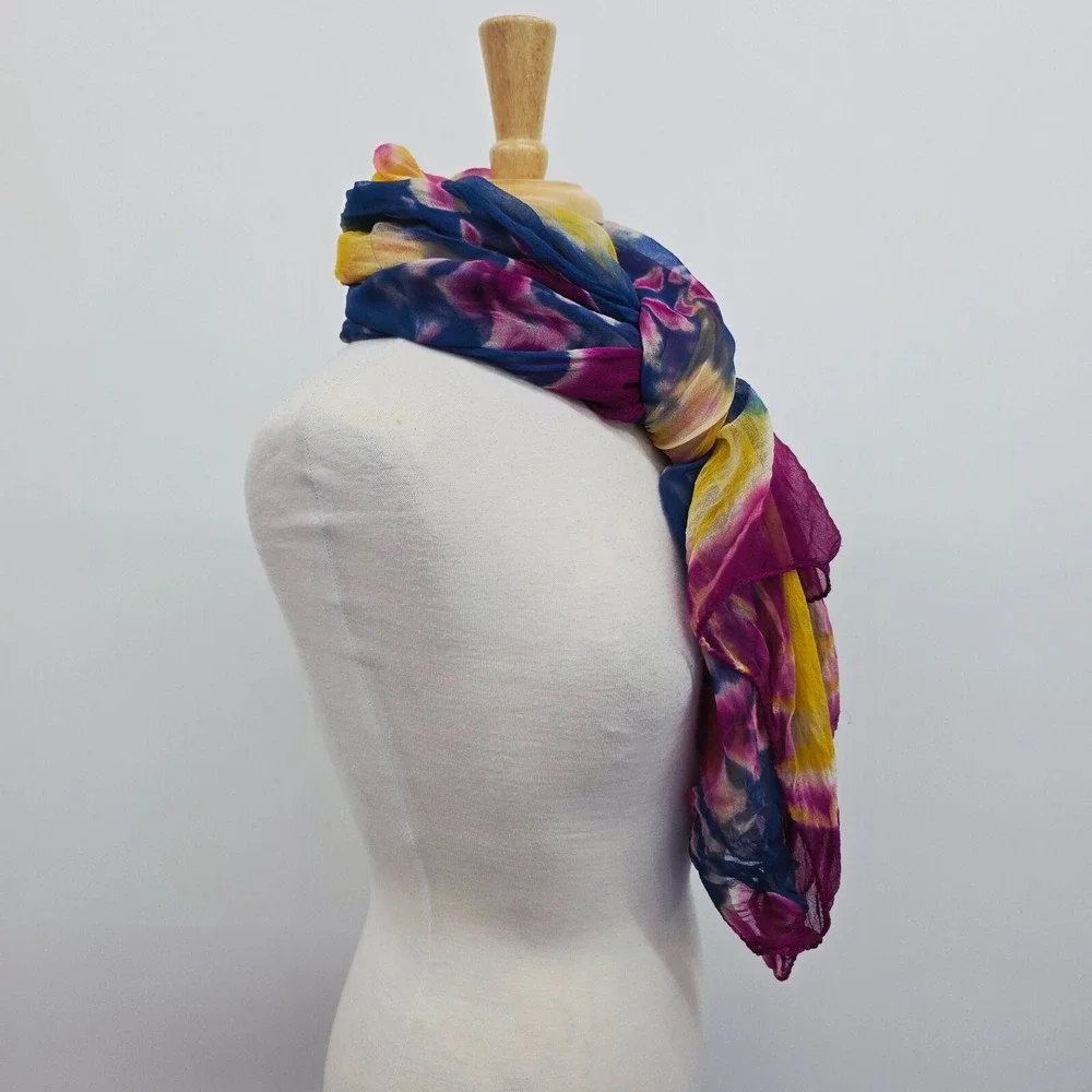Womens Colorful Tie Dye Scarf Wrap Multicolor Rectangle Bohemian Festival Bright